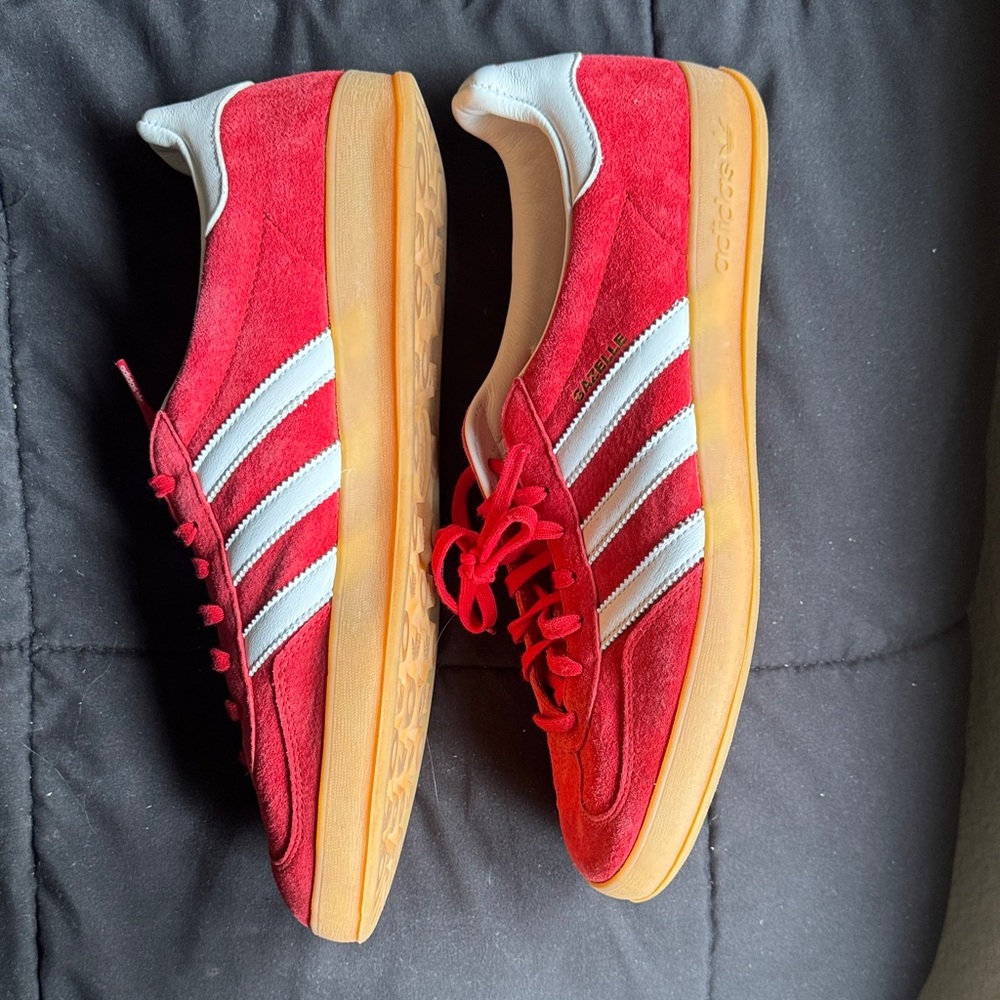 Adidas Gazelle Indoor Red Suede Sneakers with White Stripes